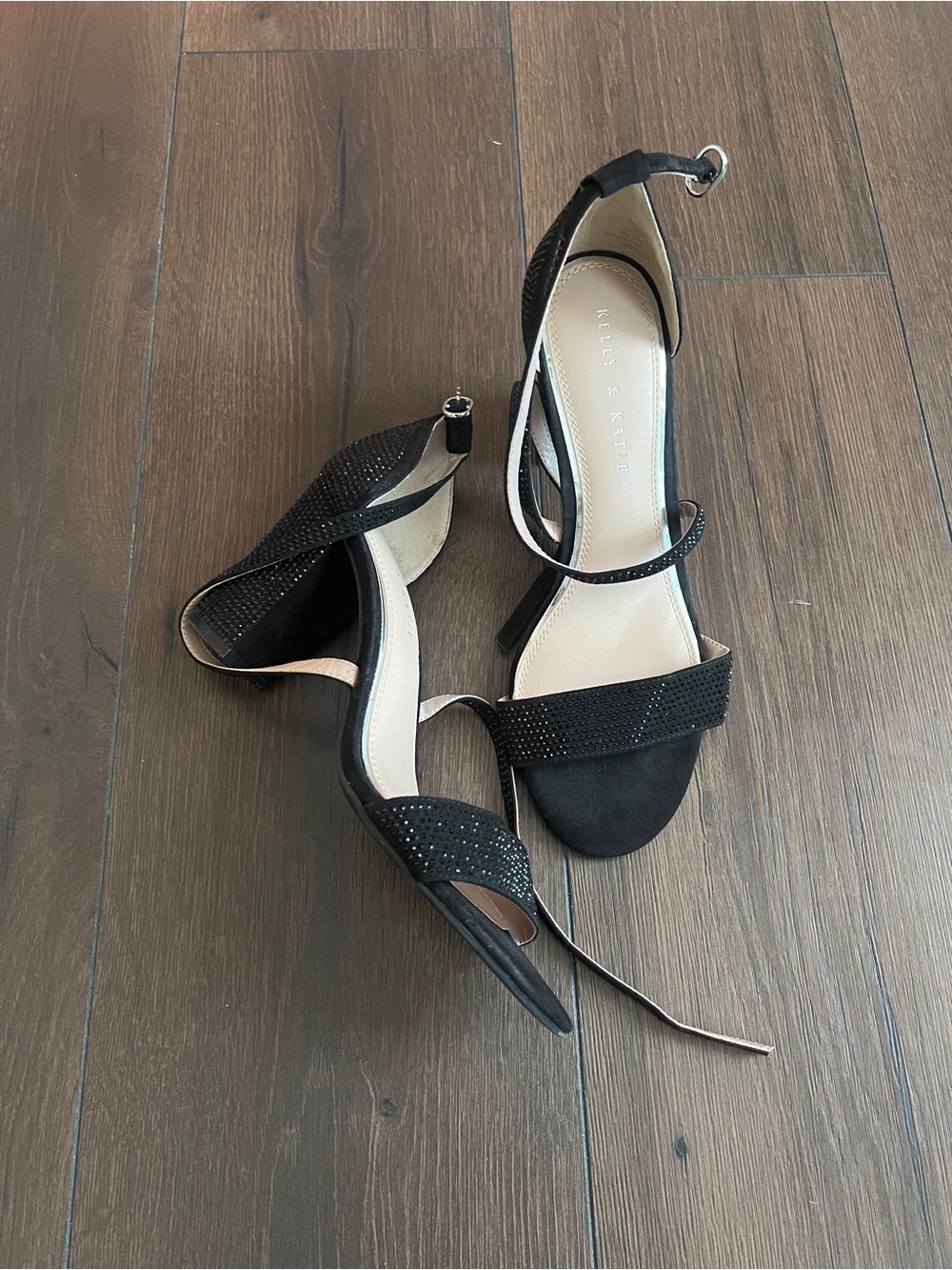 Kelly & Katie Black Rhinestone Ankle-Strap Heels